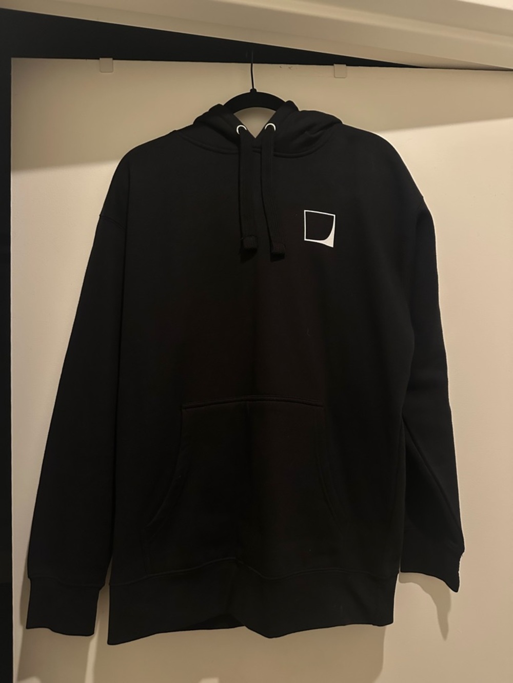 Men's Black Pullover Hoodie with Minimal Square Logo